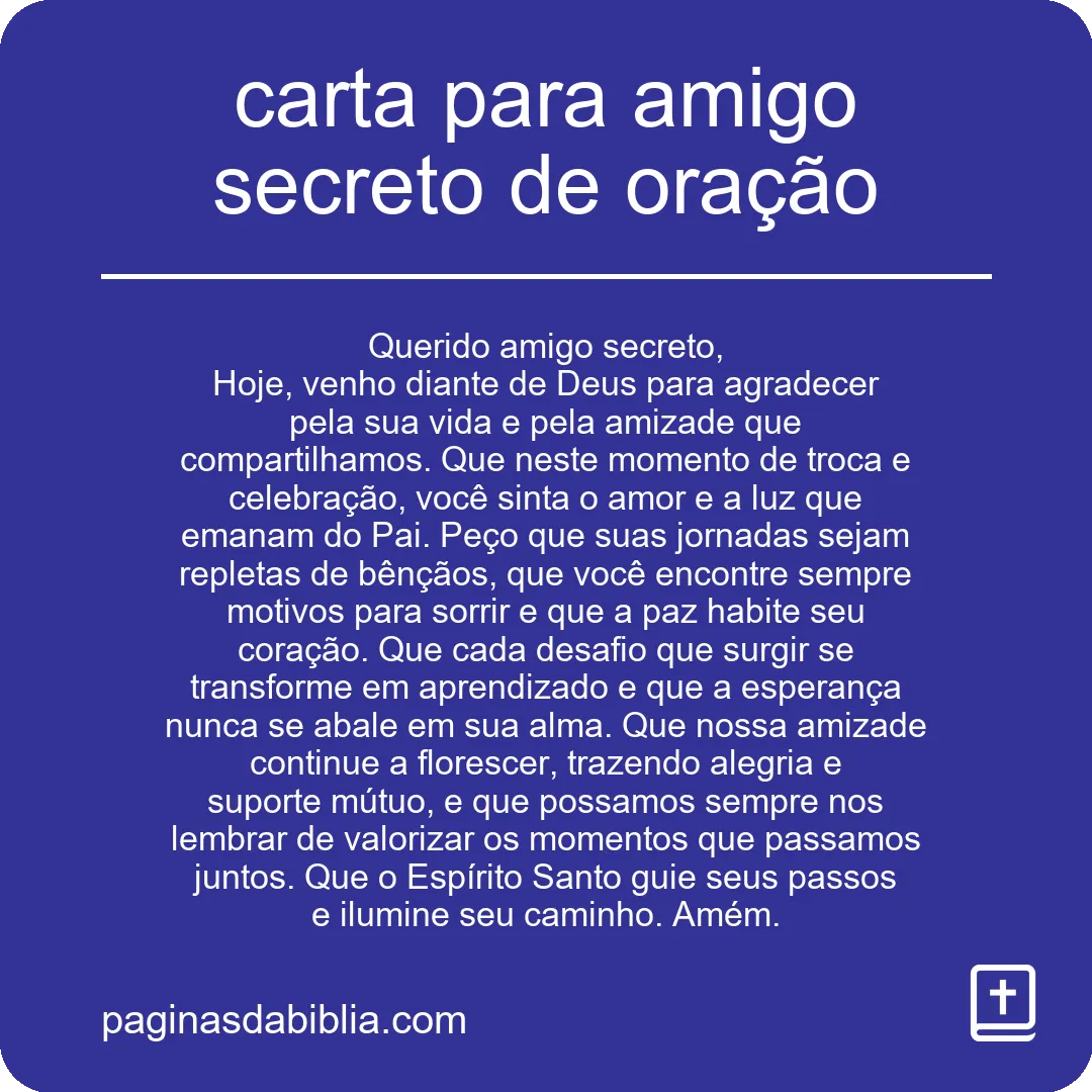 carta para amigo secreto de oração