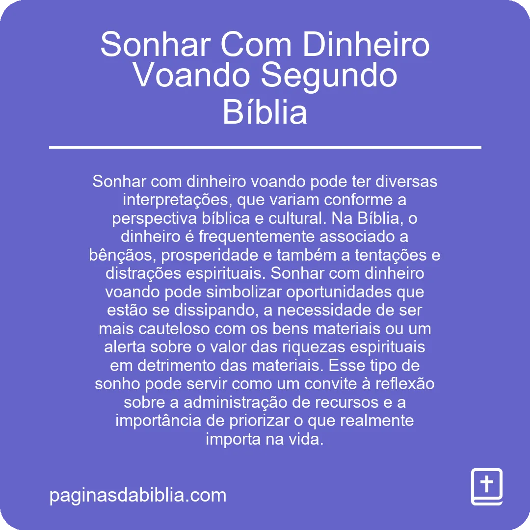 Sonhar Com Dinheiro Voando Segundo Bíblia