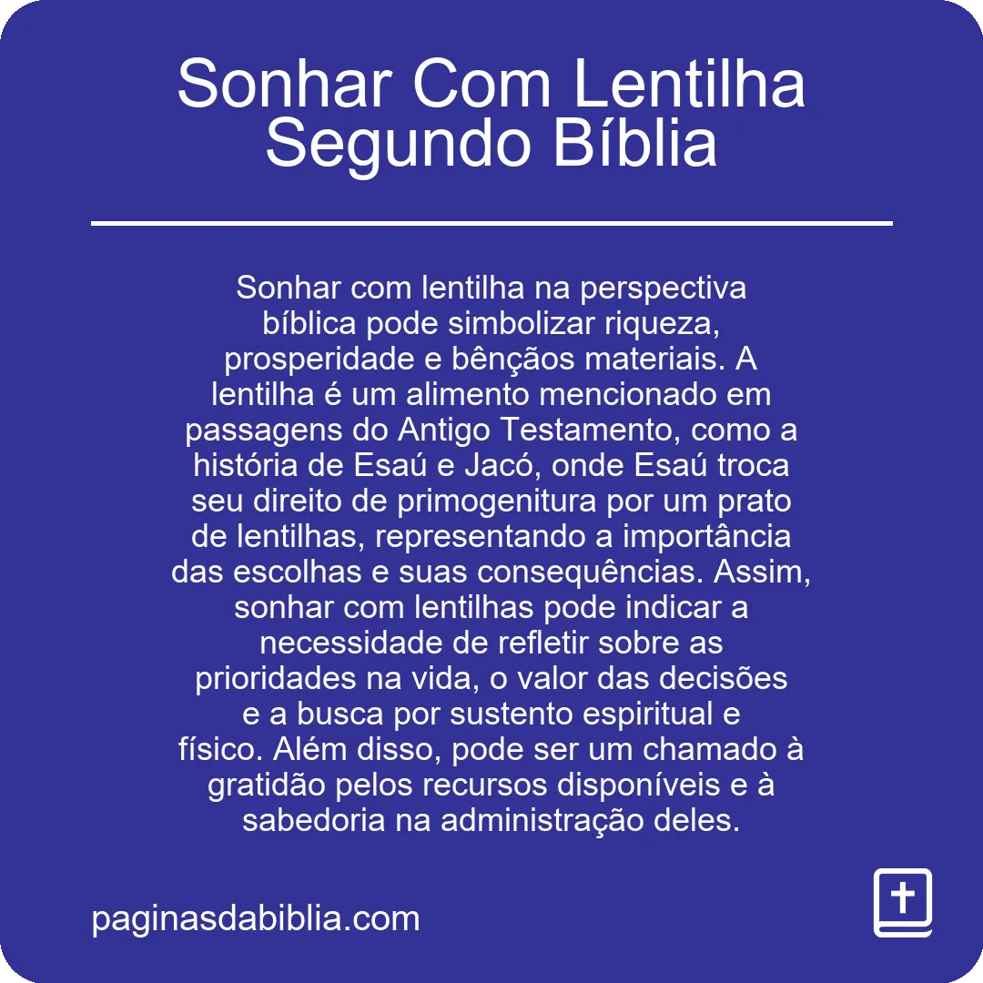 Sonhar Com Lentilha Segundo Bíblia