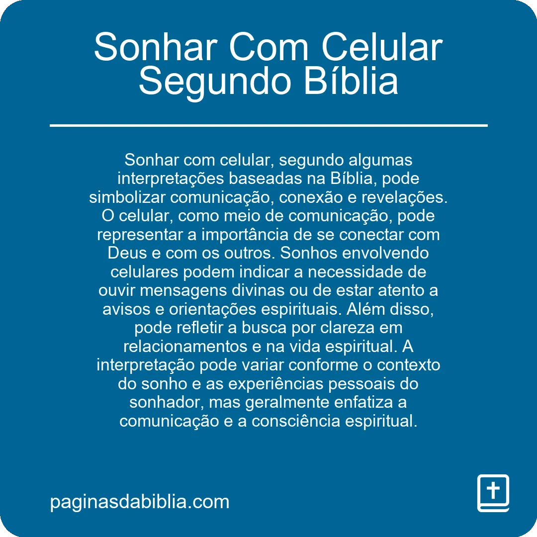 Sonhar Com Celular Segundo Bíblia