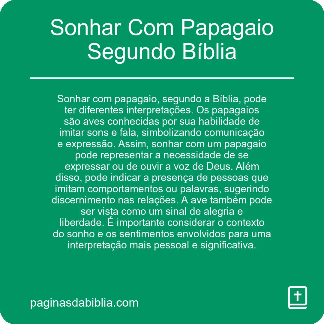 Sonhar Com Papagaio Segundo Bíblia