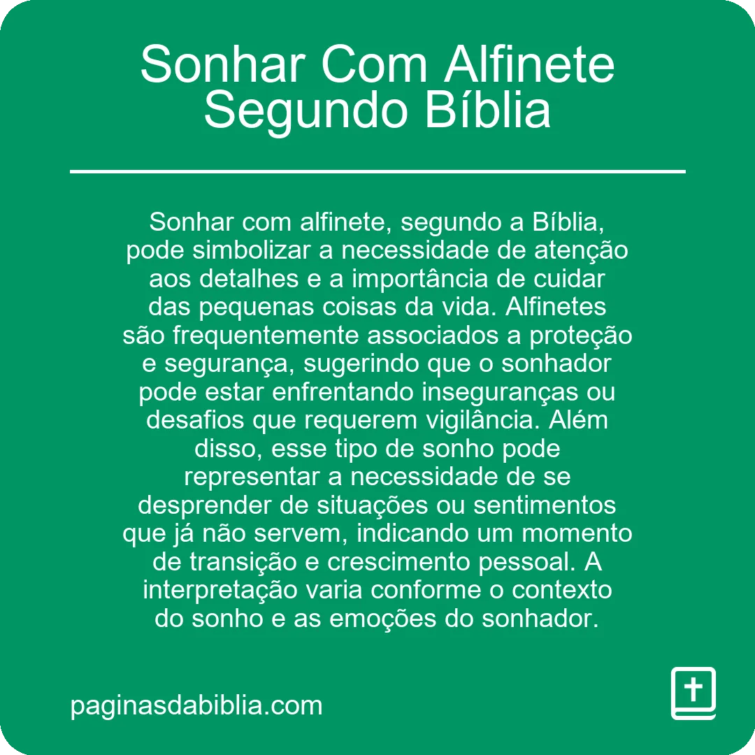 Sonhar Com Alfinete Segundo Bíblia