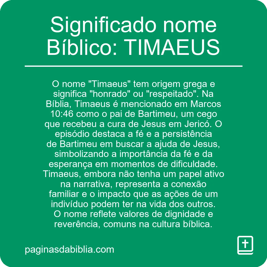 Significado nome Bíblico: TIMAEUS