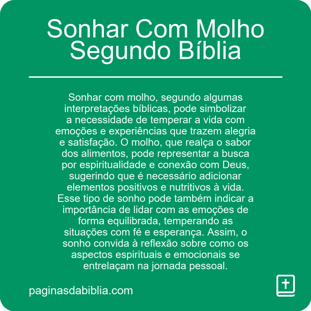 Sonhar Com Molho Segundo Bíblia