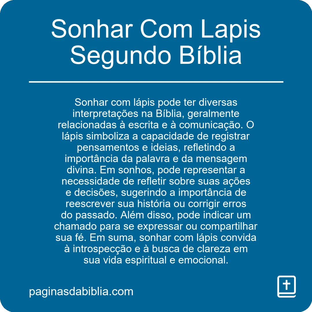 Sonhar Com Lapis Segundo Bíblia