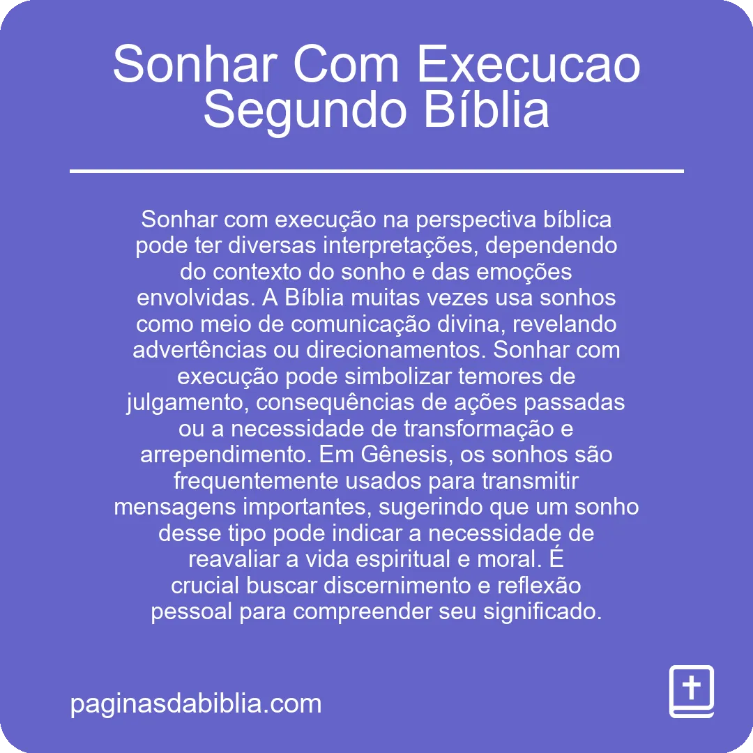 Sonhar Com Execucao Segundo Bíblia