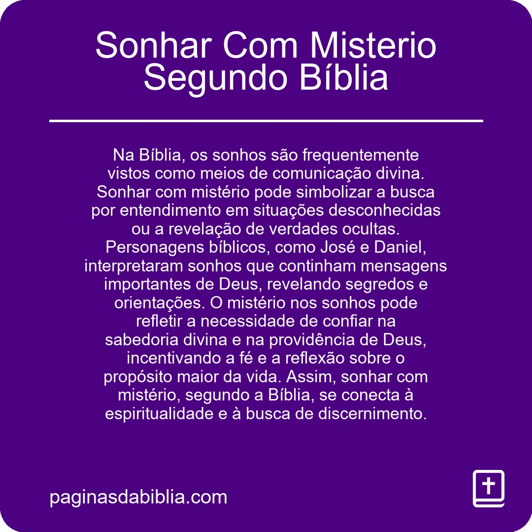 Sonhar Com Misterio Segundo Bíblia