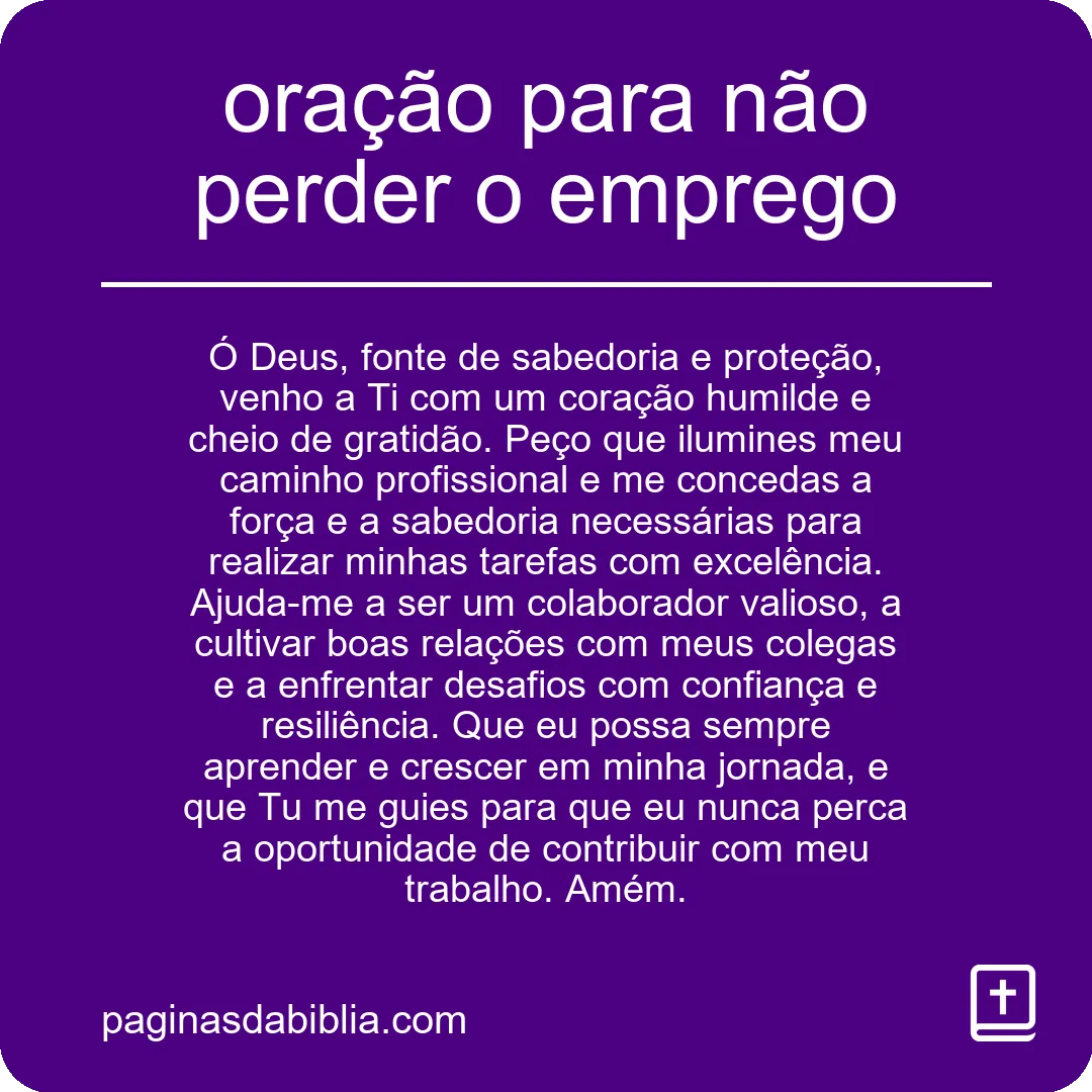 oração para não perder o emprego