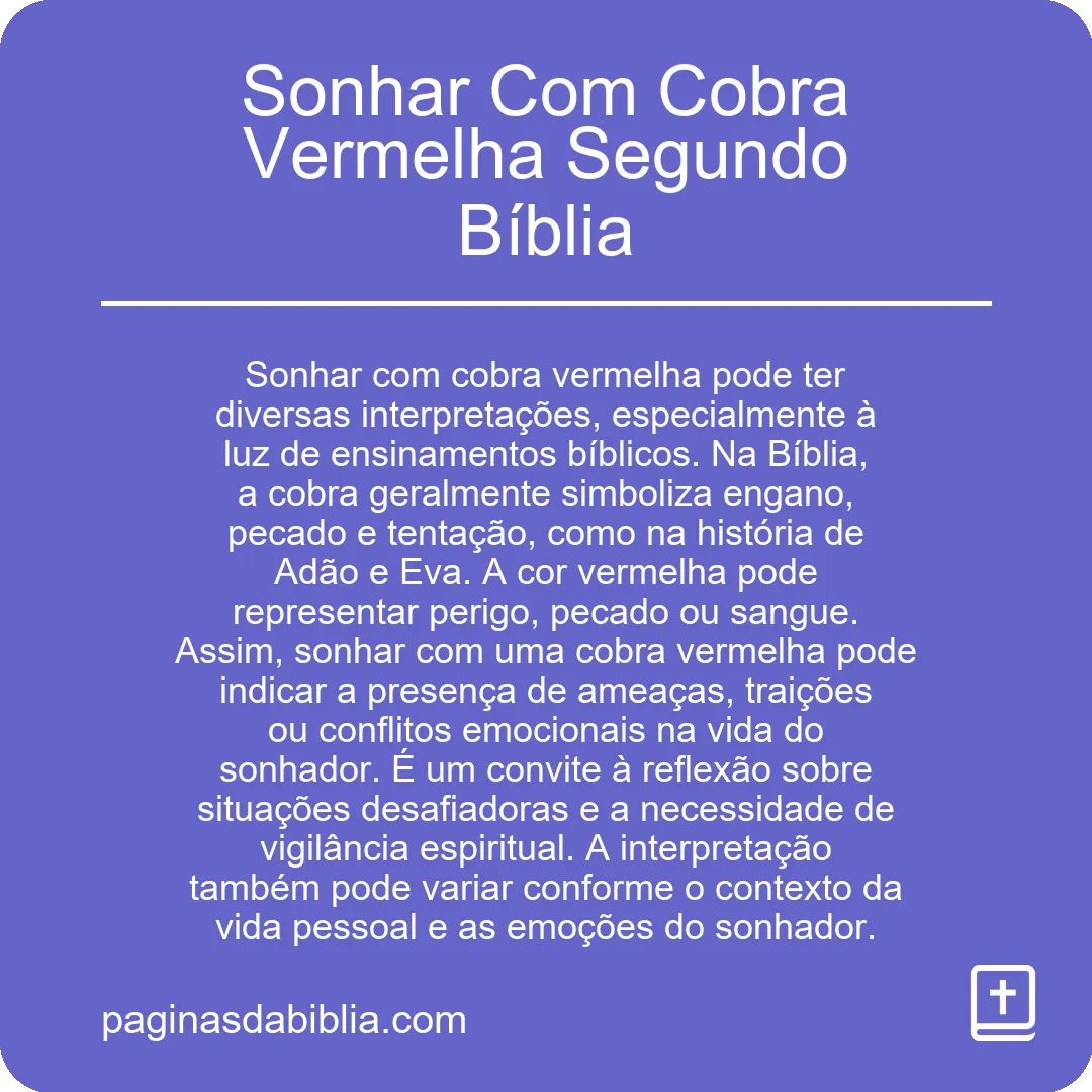 Sonhar Com Cobra Vermelha Segundo Bíblia