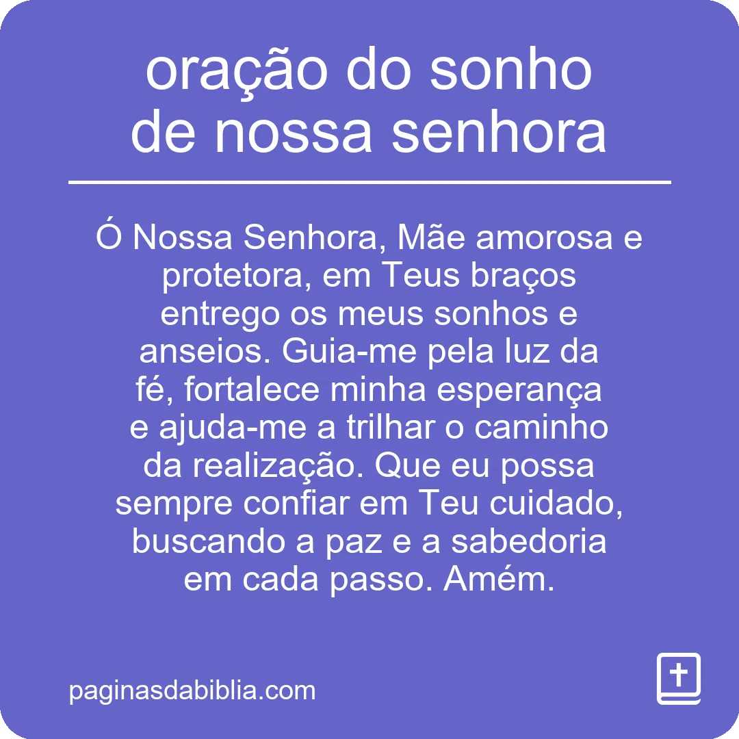 oração do sonho de nossa senhora