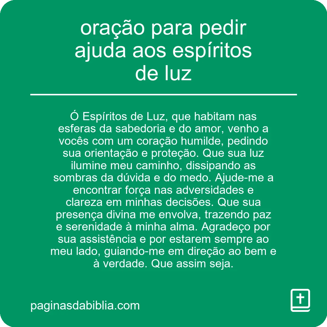 oração para pedir ajuda aos espíritos de luz