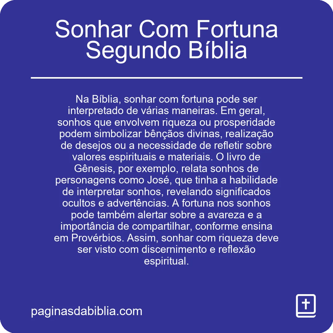 Sonhar Com Fortuna Segundo Bíblia