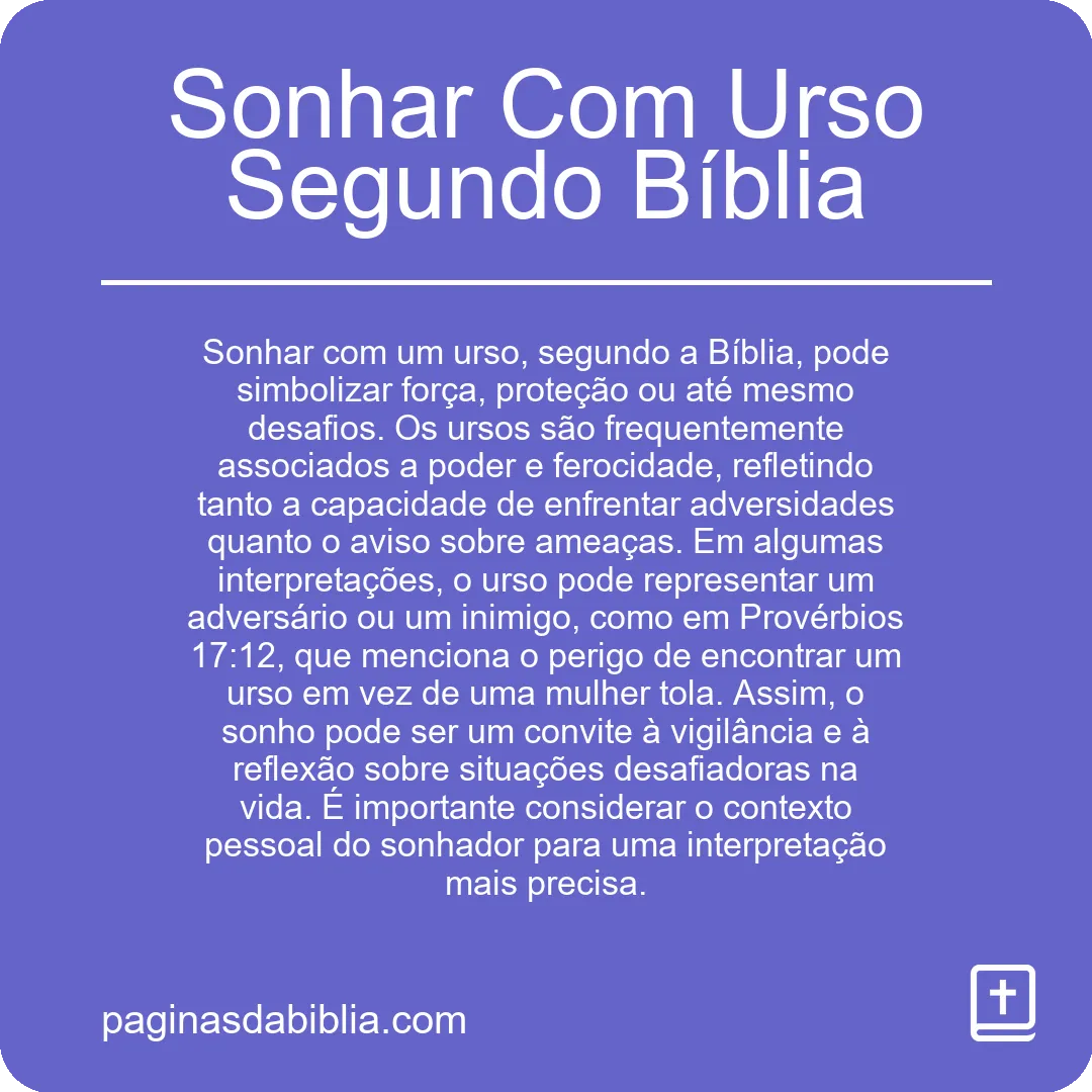 Sonhar Com Urso Segundo Bíblia