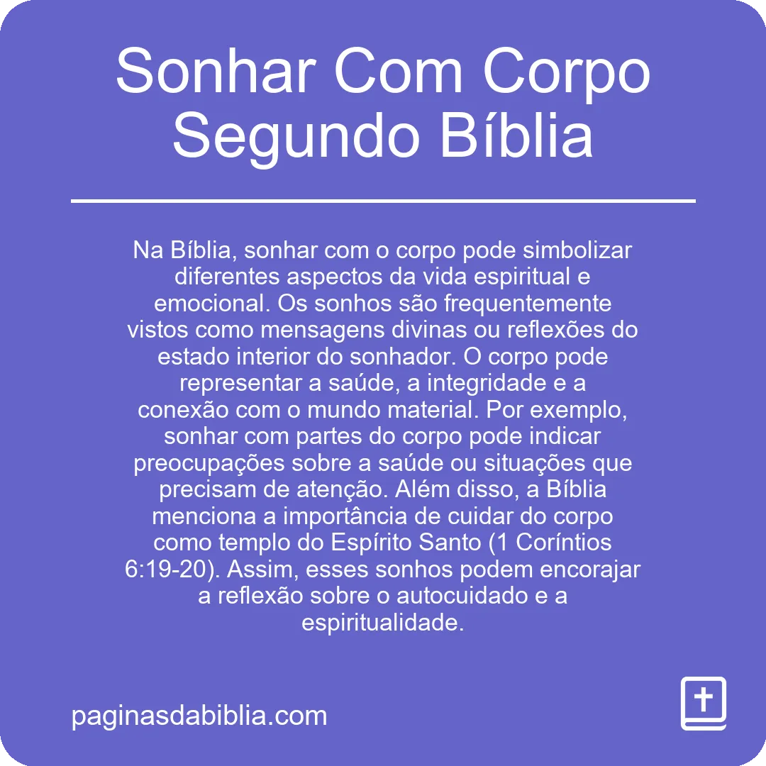 Sonhar Com Corpo Segundo Bíblia