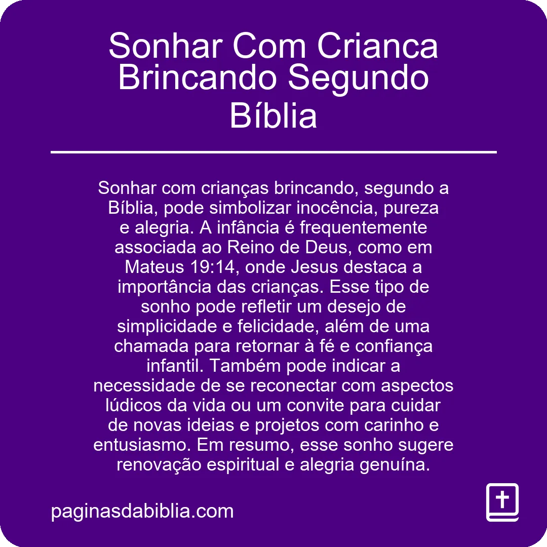 Sonhar Com Crianca Brincando Segundo Bíblia