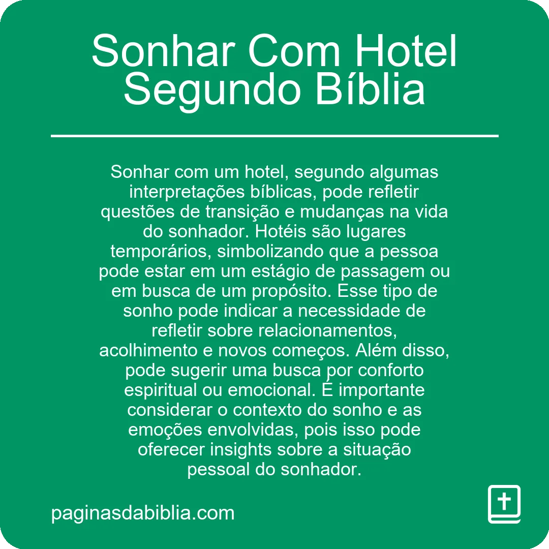 Sonhar Com Hotel Segundo Bíblia