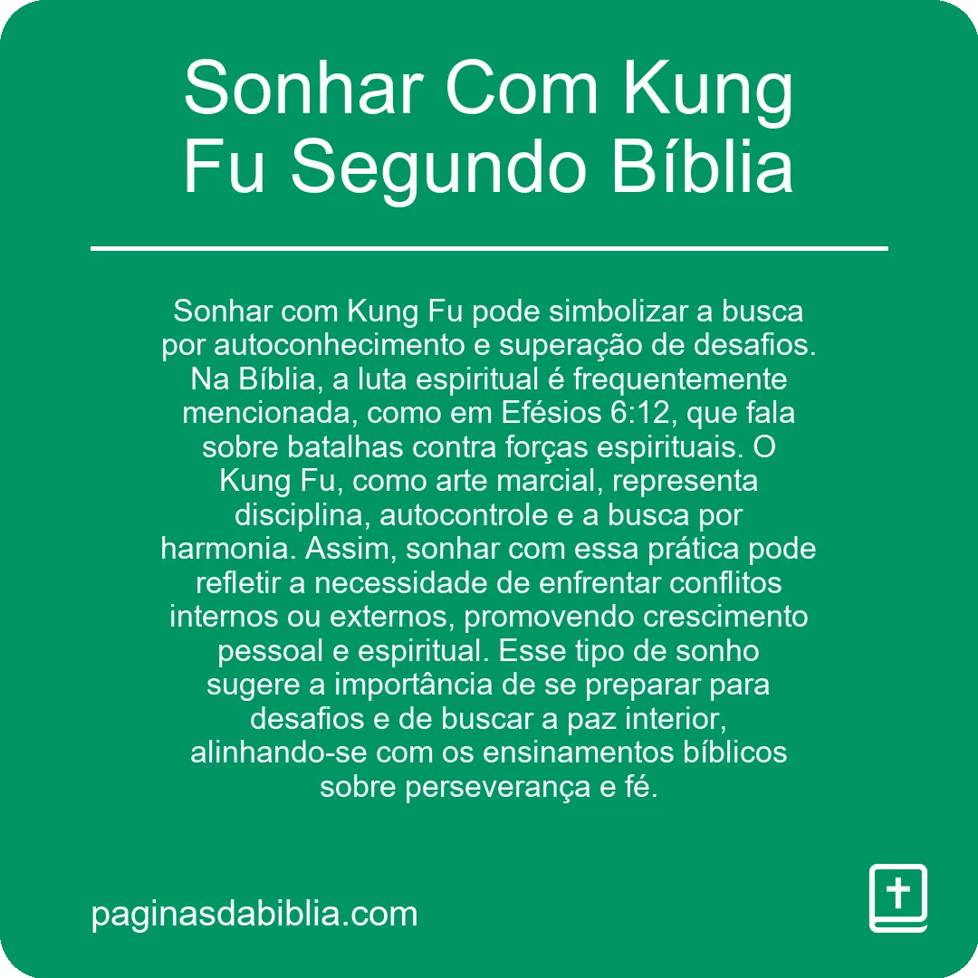 Sonhar Com Kung Fu Segundo Bíblia