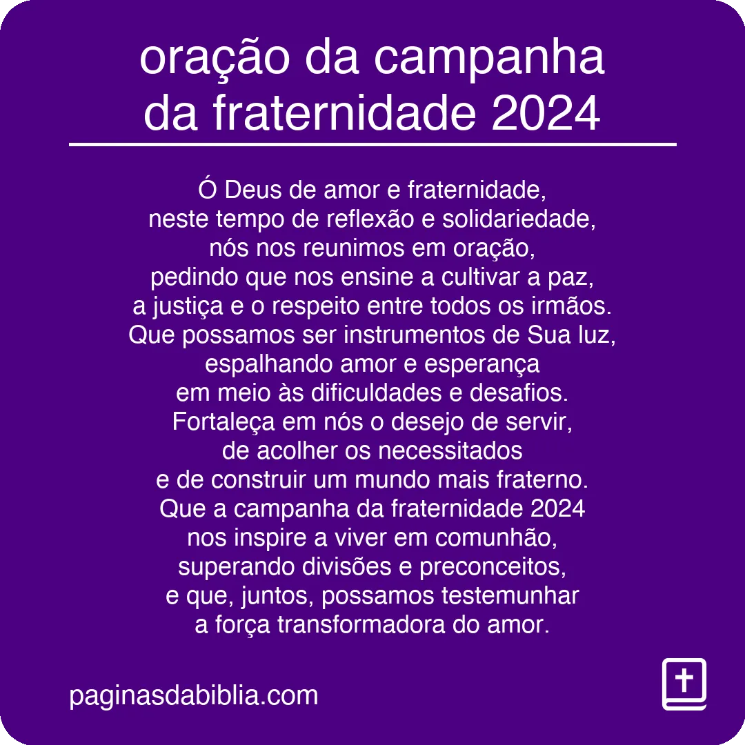 oração da campanha da fraternidade 2024