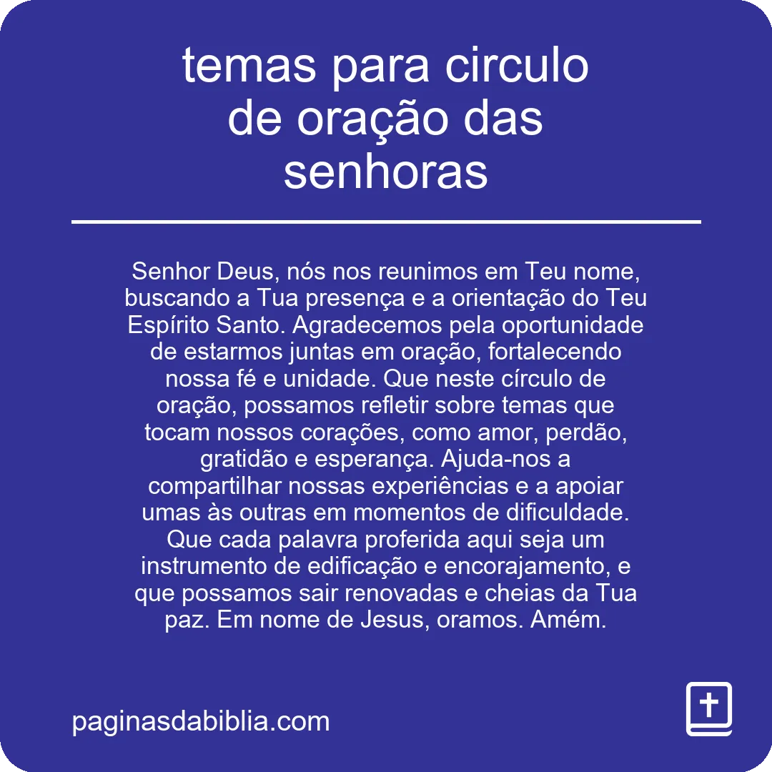 temas para circulo de oração das senhoras