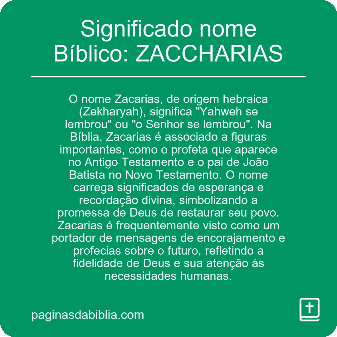 Significado nome Bíblico: ZACCHARIAS