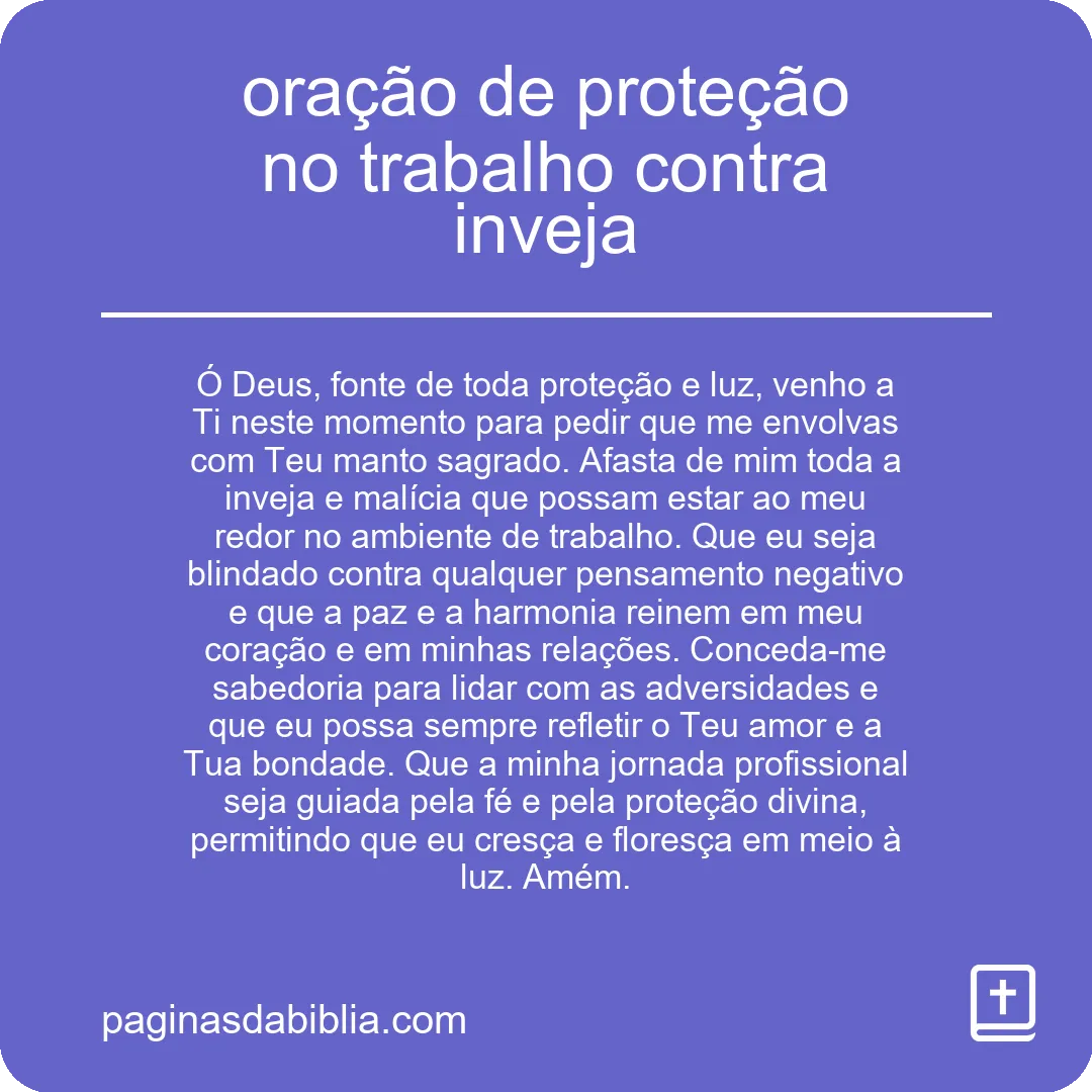 oração de proteção no trabalho contra inveja