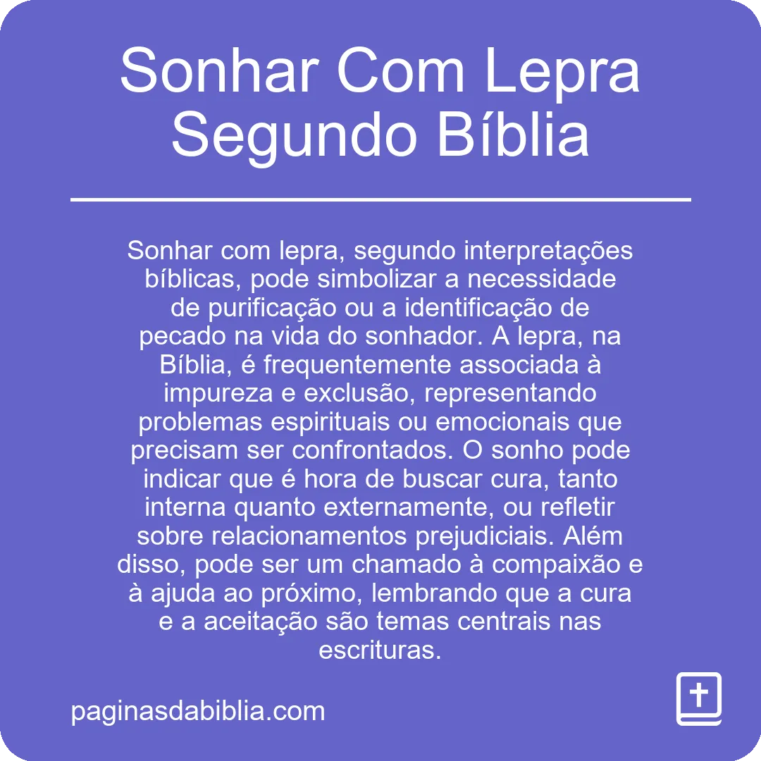 Sonhar Com Lepra Segundo Bíblia