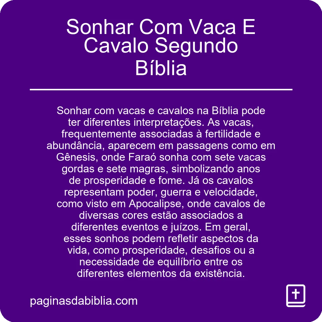 Sonhar Com Vaca E Cavalo Segundo Bíblia