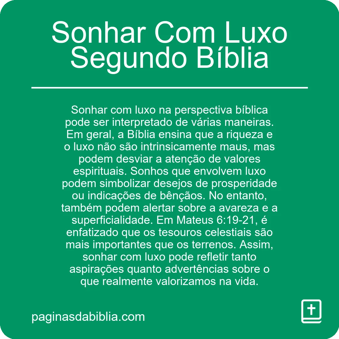 Sonhar Com Luxo Segundo Bíblia