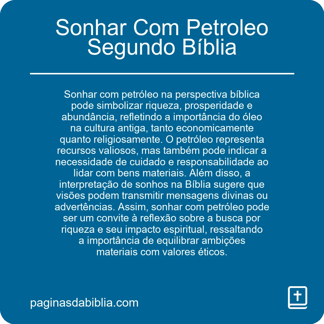 Sonhar Com Petroleo Segundo Bíblia