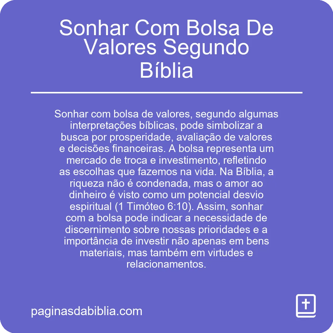 Sonhar Com Bolsa De Valores Segundo Bíblia