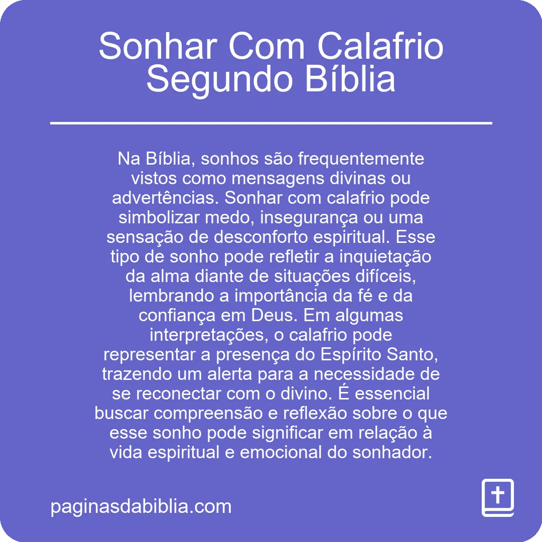 Sonhar Com Calafrio Segundo Bíblia