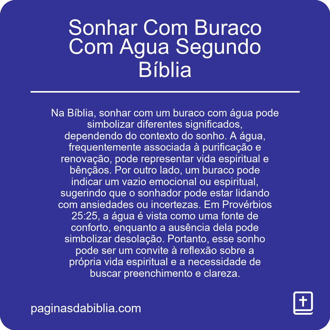 Sonhar Com Buraco Com Agua Segundo Bíblia