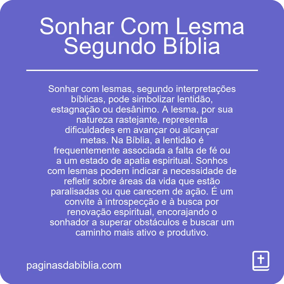 Sonhar Com Lesma Segundo Bíblia