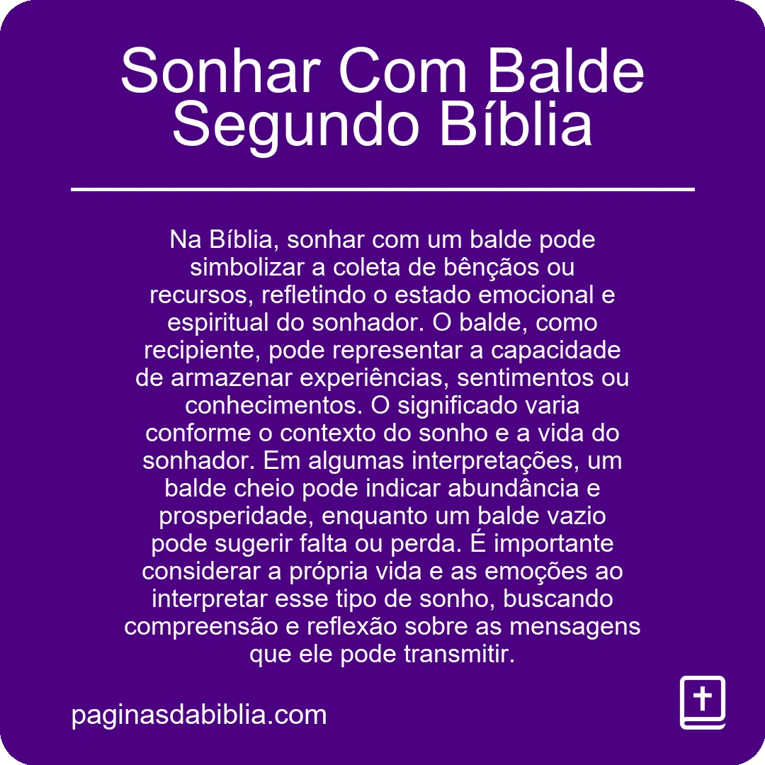 Sonhar Com Balde Segundo Bíblia