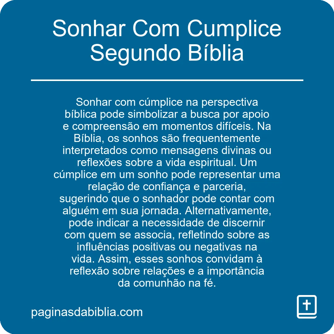 Sonhar Com Cumplice Segundo Bíblia