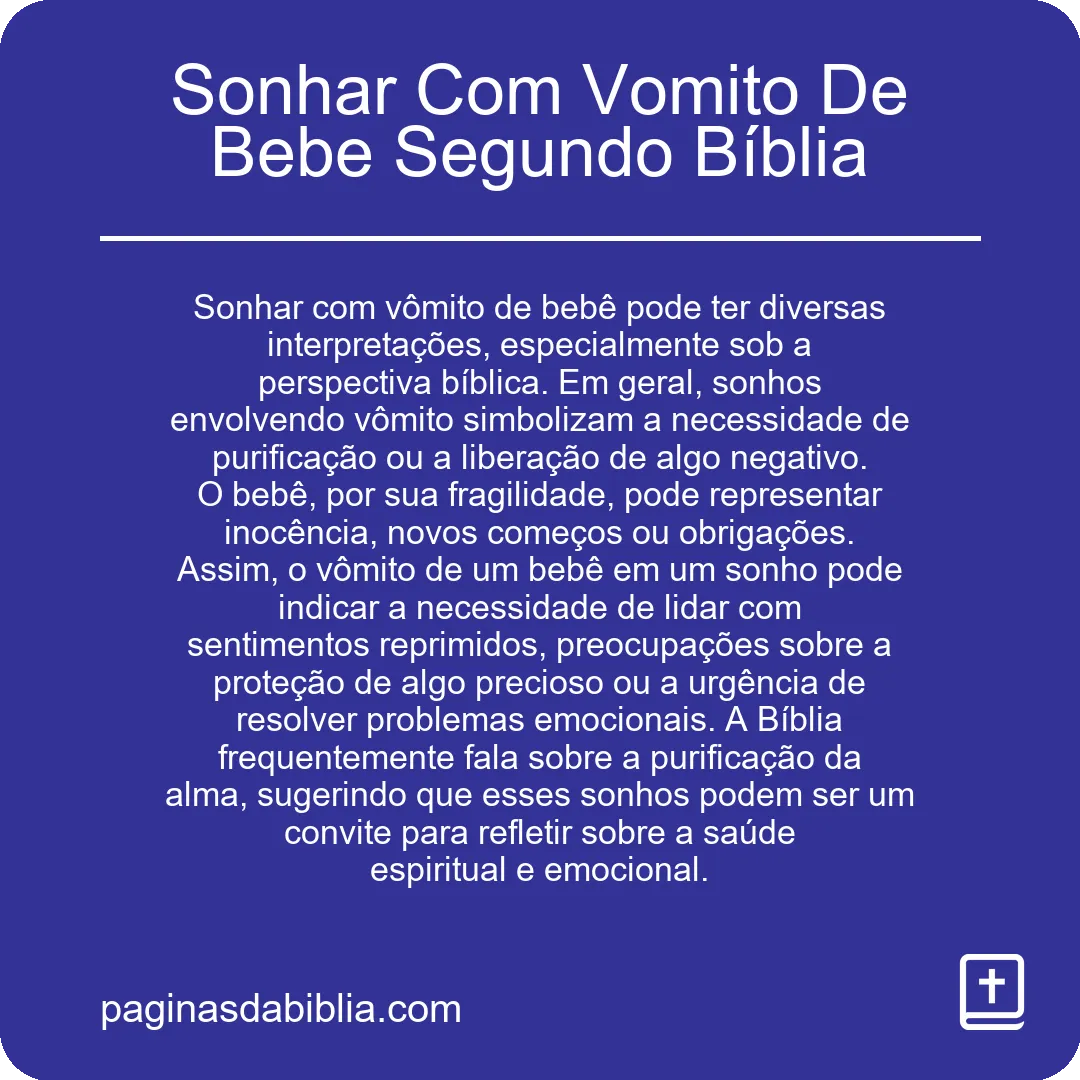 Sonhar Com Vomito De Bebe Segundo Bíblia