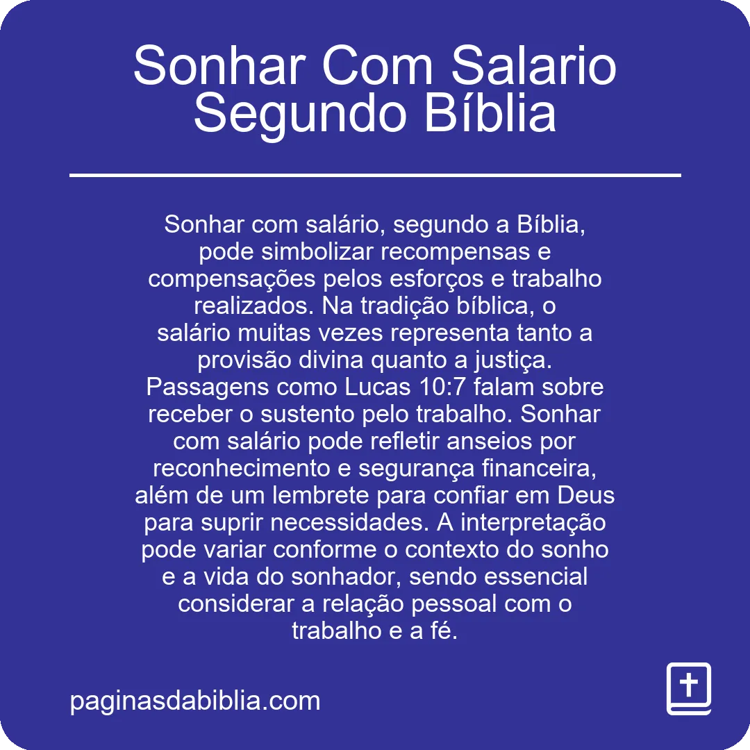 Sonhar Com Salario Segundo Bíblia