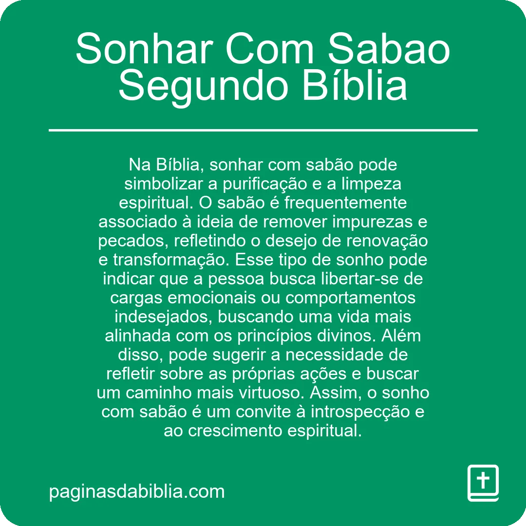 Sonhar Com Sabao Segundo Bíblia