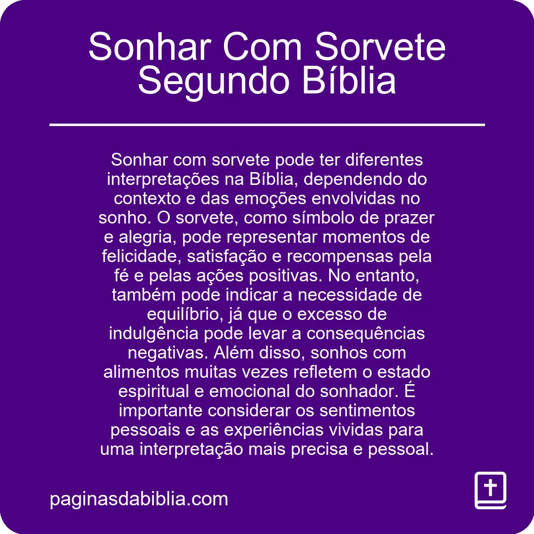 Sonhar Com Sorvete Segundo Bíblia