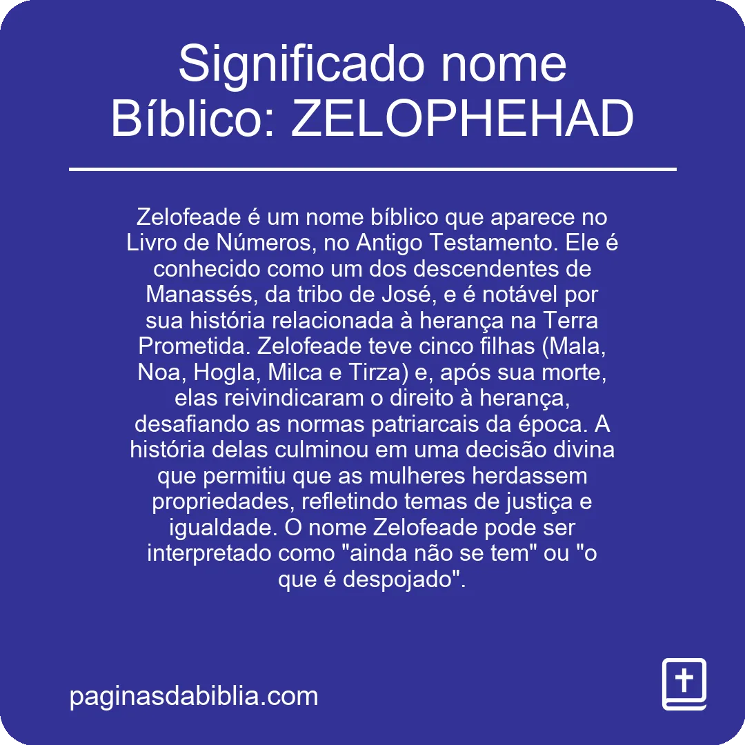 Significado nome Bíblico: ZELOPHEHAD