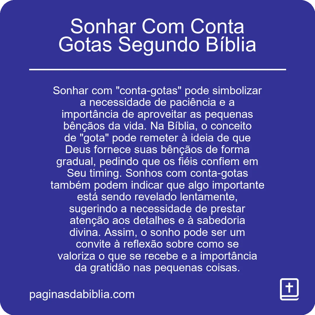 Sonhar Com Conta Gotas Segundo Bíblia