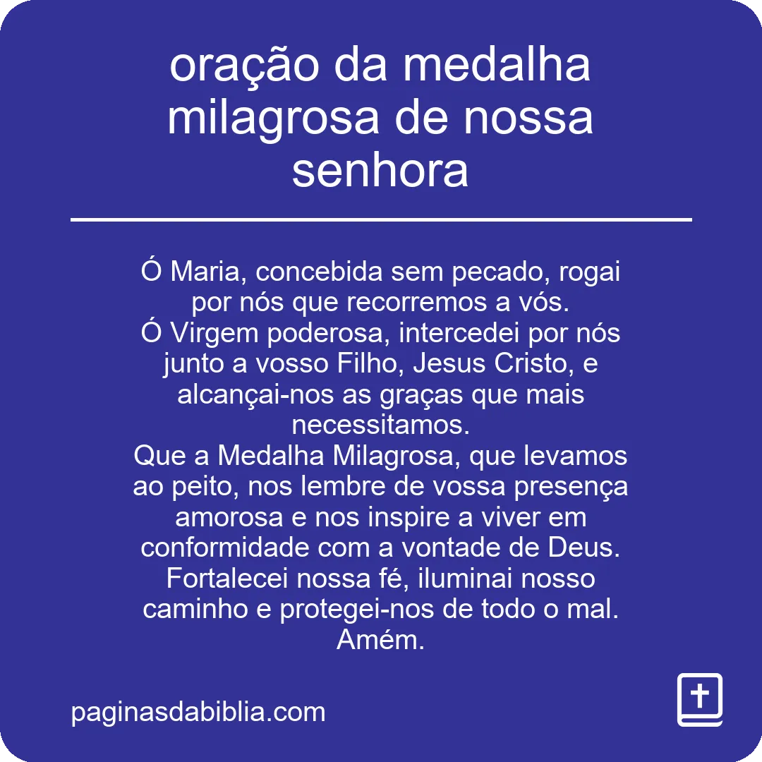 oração da medalha milagrosa de nossa senhora