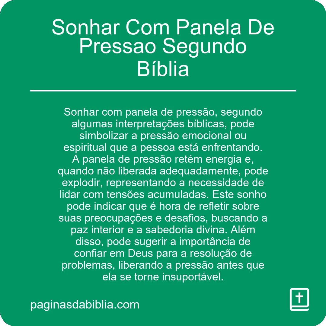 Sonhar Com Panela De Pressao Segundo Bíblia