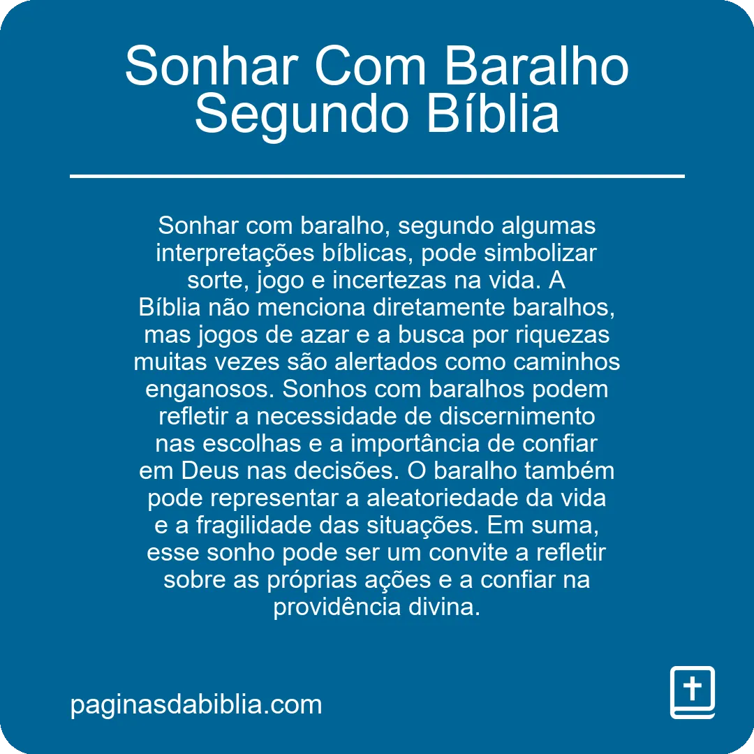 Sonhar Com Baralho Segundo Bíblia