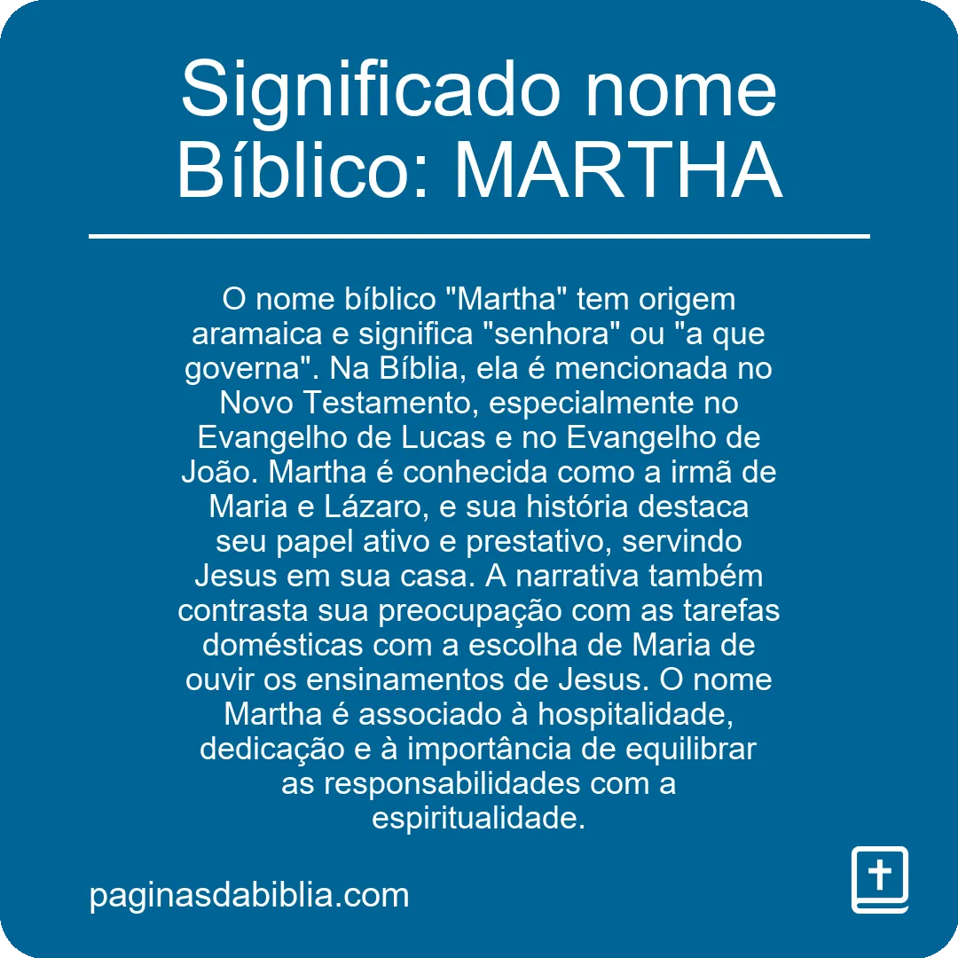 Significado nome Bíblico: MARTHA