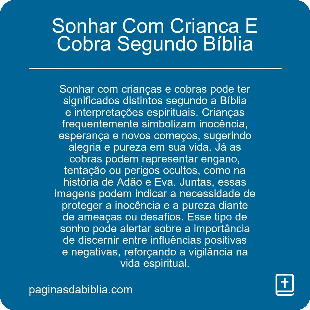 Sonhar Com Crianca E Cobra Segundo Bíblia