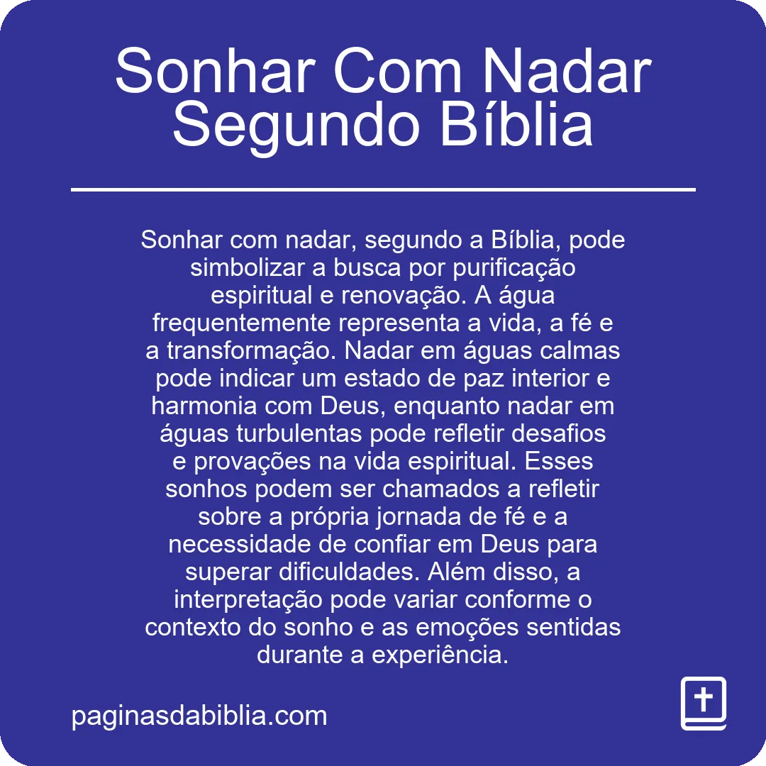 Sonhar Com Nadar Segundo Bíblia