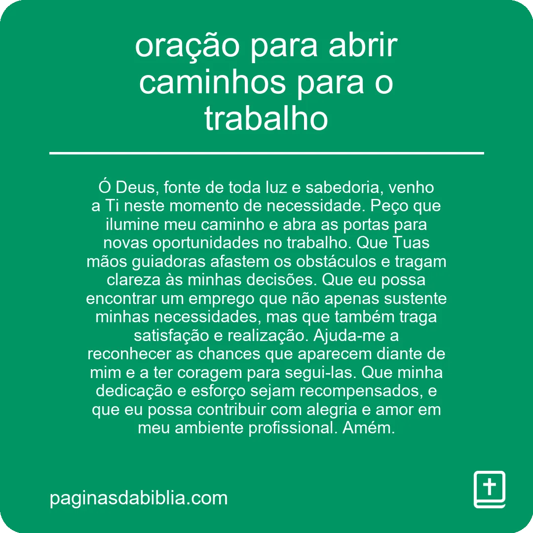 oração para abrir caminhos para o trabalho