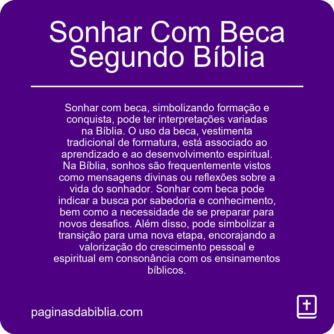 Sonhar Com Beca Segundo Bíblia