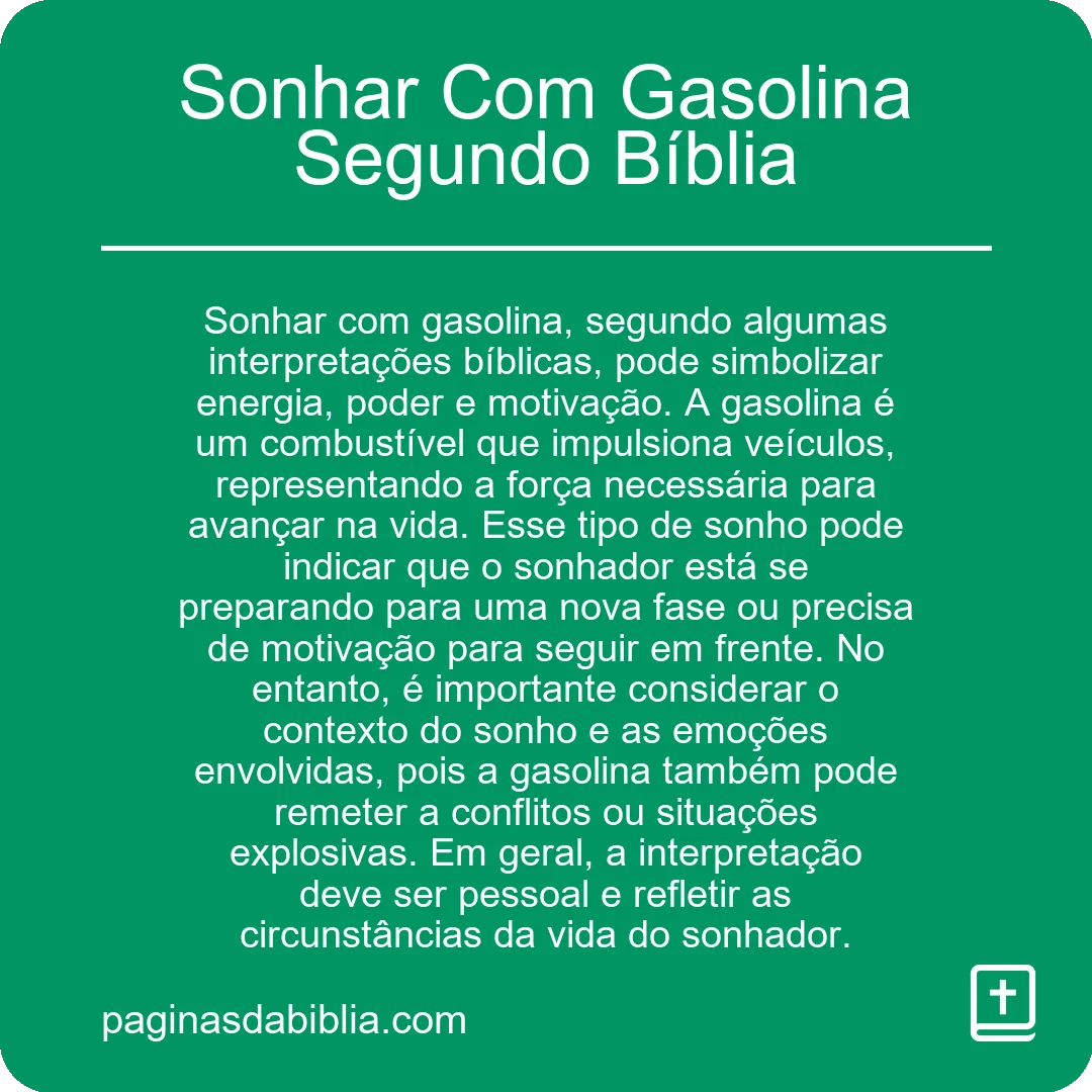 Sonhar Com Gasolina Segundo Bíblia